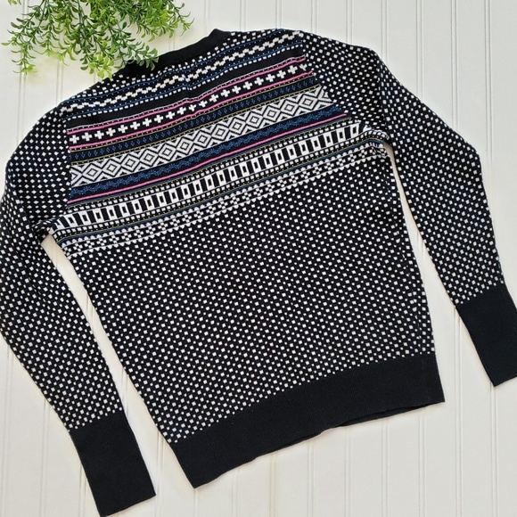 Merona Cardigan Fairisle Nordic Cardigan Sweater Black White size Small - Picture 6 of 6